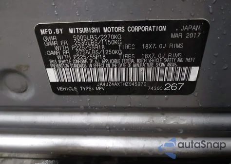 2017 Mitsubishi Outlander Gt z USA, uszkodzony, nr VIN JA4JZ4AX7HZ045970